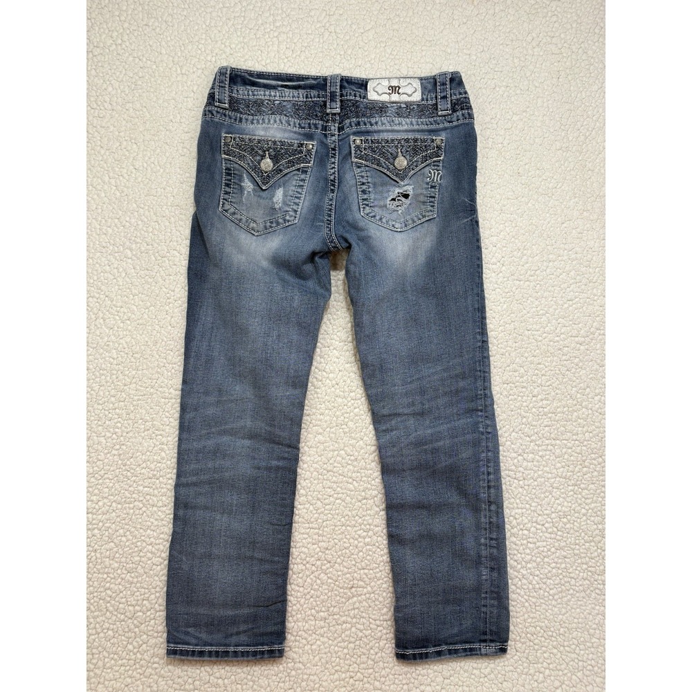Miss Me Jeans Mid Rise Easy Cropped Capri Bling Embellished Womens Size 26 Light